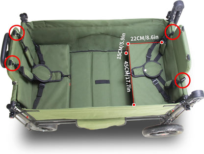 TMZ Collapsible Wagon Cart with Side-Opening Seat Conversion Design, Foldable Utility Wagon with 2 Seats, Heavy Duty Wagon 265 lbs Load Capacity (Green)