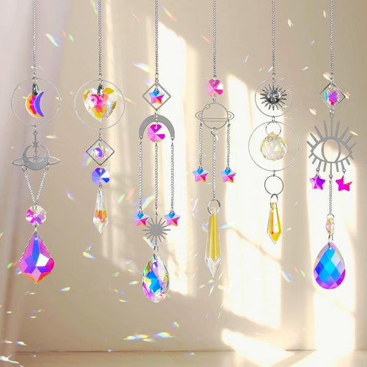 Sun Catchers 6Pieces Colorful Crystals Suncatcher with Chain Pendant Ornaments Hanging Crystals