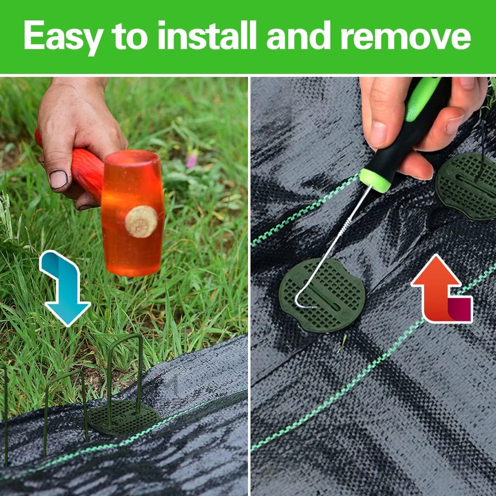 Bakulyor 150pcs Green Artificial Turf Stakes Staples + 150pcs Buffer Washer, 6 Inch 11 Gauge Landscape Staples, Galvanized Lawn Spikes, Heavy Duty Yard Ground Pin for Grass Weed Barrier Sod Fabric