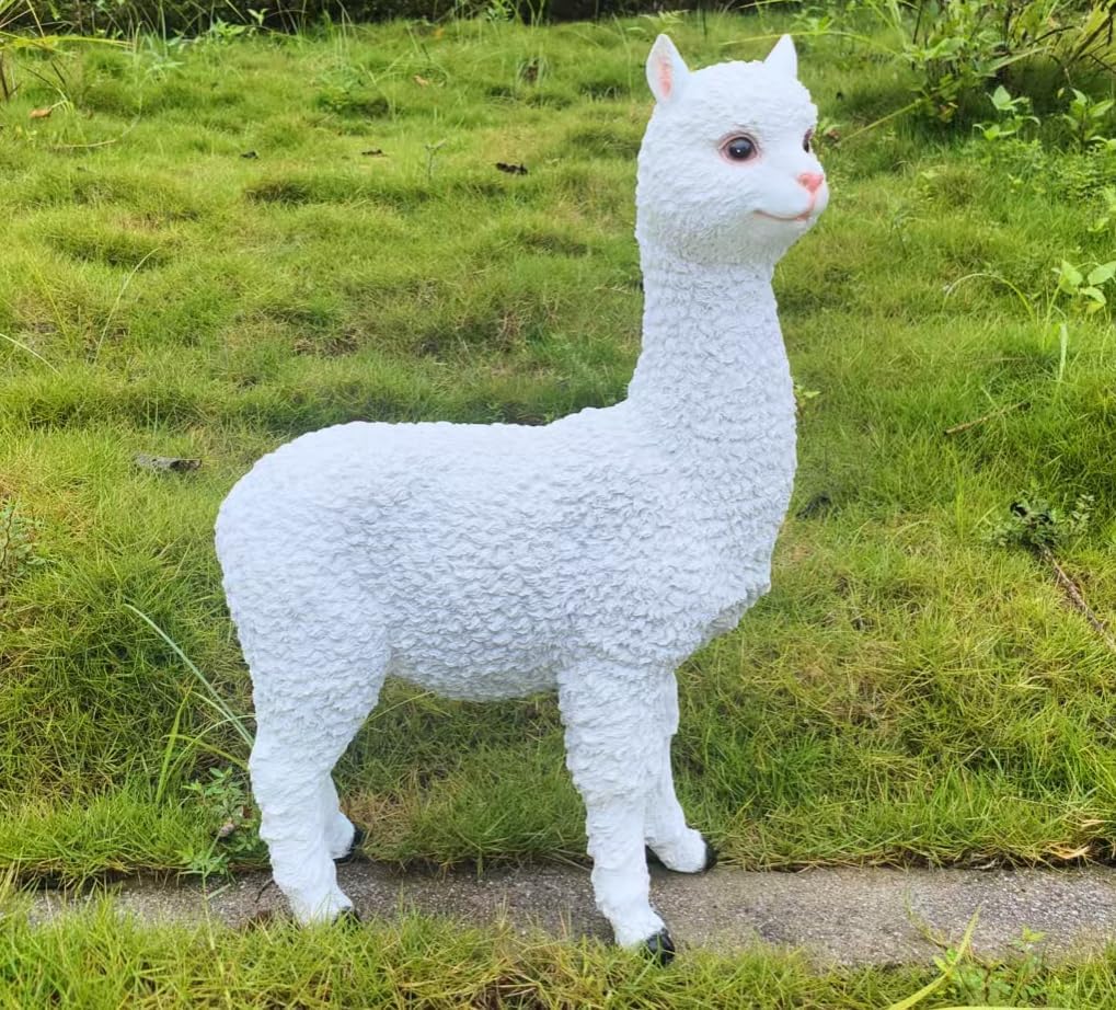 Outdoor Alpaca Statues, Courtyard Garden Decoration, Modern Minimalist Style Animal Ornaments, Sun Resistant and Waterproof Balcony Lawn Decoration, Creative Gifts (White)