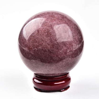 JIC Gem Large Healing Crystal Ball with Decoation Stand Red Strawberry Gemstone Sphere Ball for Meditation 、Energy、Reiki Ball (90-100mm)