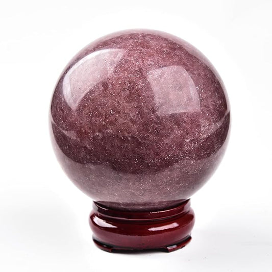 JIC Gem Large Red Healing Crystal Ball Red Strawberry Crystal Sphere with Stand Crystal Decorative Ball Home Decoration (110-120mm)
