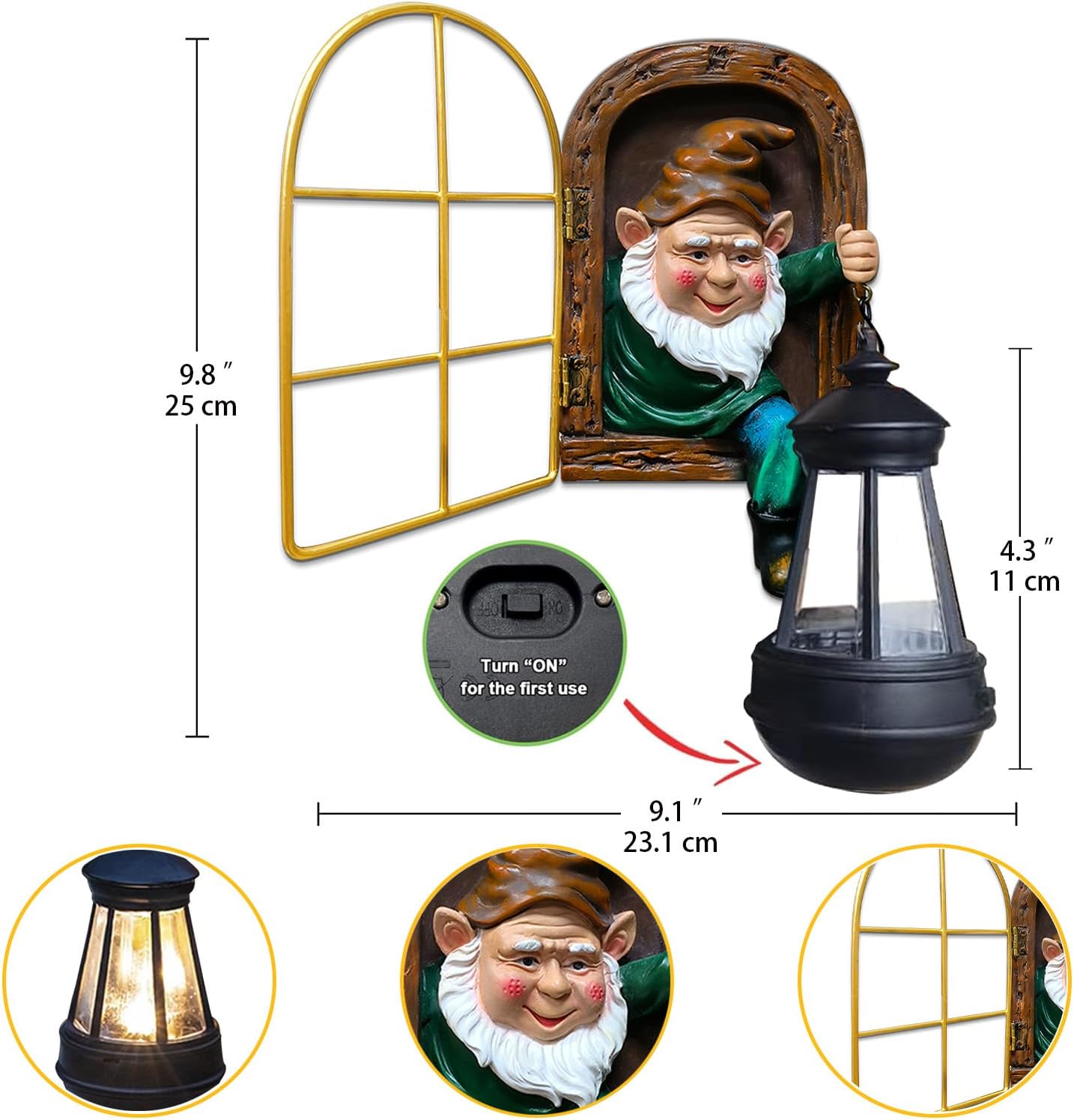 Fairy Garden Garden Gnomes with Solar Lantern Lights - Whimsical Elf Out The Window Yard Decorations Outdoor Tree Hugger Statues, Tree Face Sculpture, Ideal Gnomes Gifts for Patio, Fence, Wall