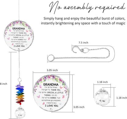 Glass Ornament Suncatcher - Grandma I Love You Birthday Gift for Grandmother - Crystal Rainbow Maker - Gift from Granddaughter Grandson - Window Hangings Home Garden Decor
