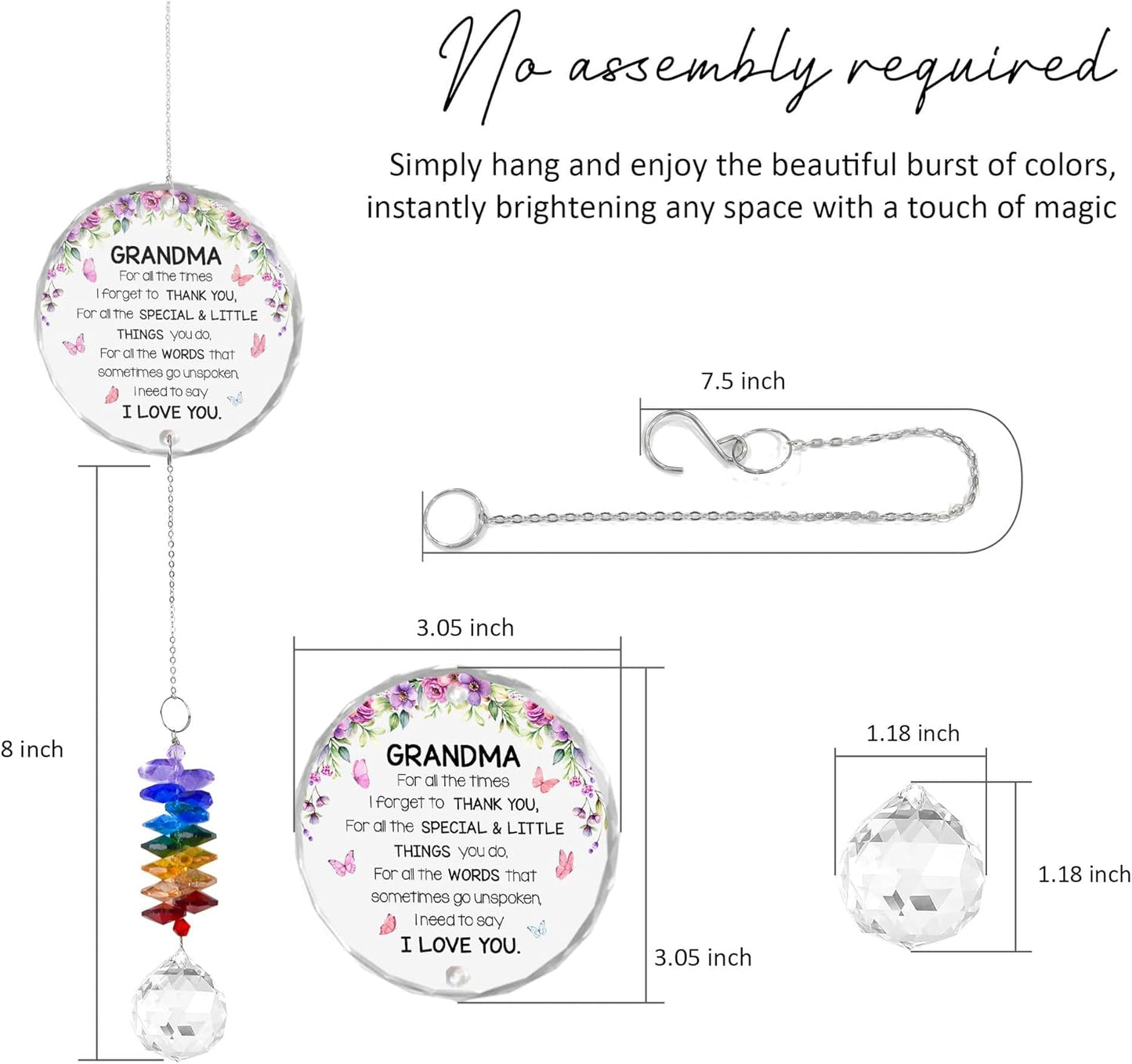 Glass Ornament Suncatcher - Grandma's Garden Birthday Gift for Grandmother - Crystal Rainbow Maker - Gift from Granddaughter Grandson - Window Hangings Home & Garden Decor