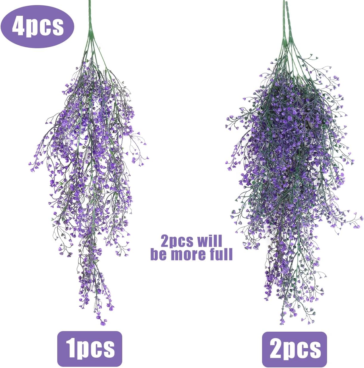 RECUTMS Artificial Hanging Plant 4 Pack Fake Fern with LED Lights Ivy Vines 2.5ft Faux Hanging Greenery Vine for Home Garden Wall Office Wedding Party Decoration (Purple)