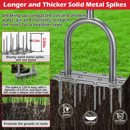 Lawn Aerator Tool, 43.3" Pre-Assembled Lawn Aerator with 12 3.5" Lengthened Iron Spikes, Efficient Manual Grass Spikes Aerator for Yard Aerating, Garden Tools, Easy to Use