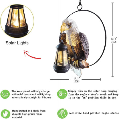 American Bald Eagle Statue with Solar Light - 11.81-inch Yard Art Resin Bald Eagle Decoration,for Patio, Garden, Lawn,Bald Eagle Gifts for Men
