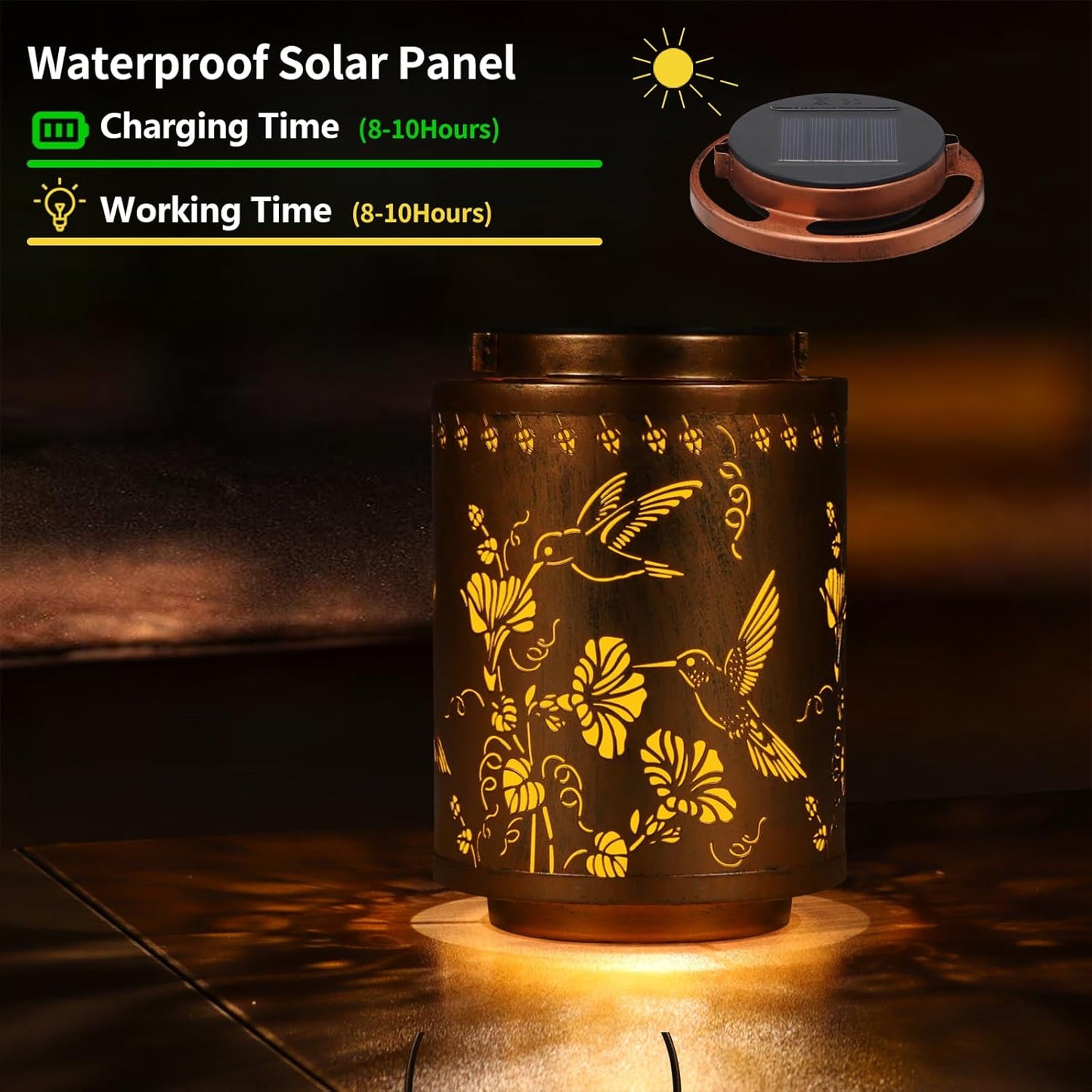 2 Pack Solar Lanterns Outdoor Waterproof Garden Decor Birthday Gifts for Women Mon Grandma Metal Hanging Solar Lights Decoration for Outside LED Lanterns for Yard Patio（Hummingbirds）