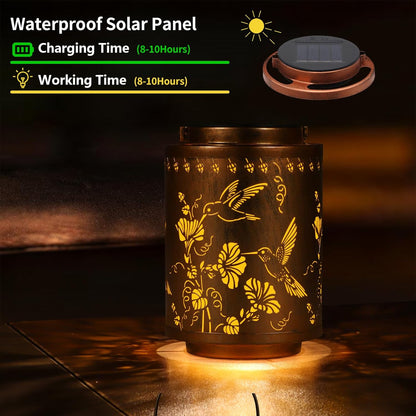 2 Pack Solar Lanterns Outdoor Waterproof Garden Decor Birthday Gifts for Women Mon Grandma Metal Hanging Solar Lights Decoration for Outside LED Lanterns for Yard Patio（Hummingbirds）