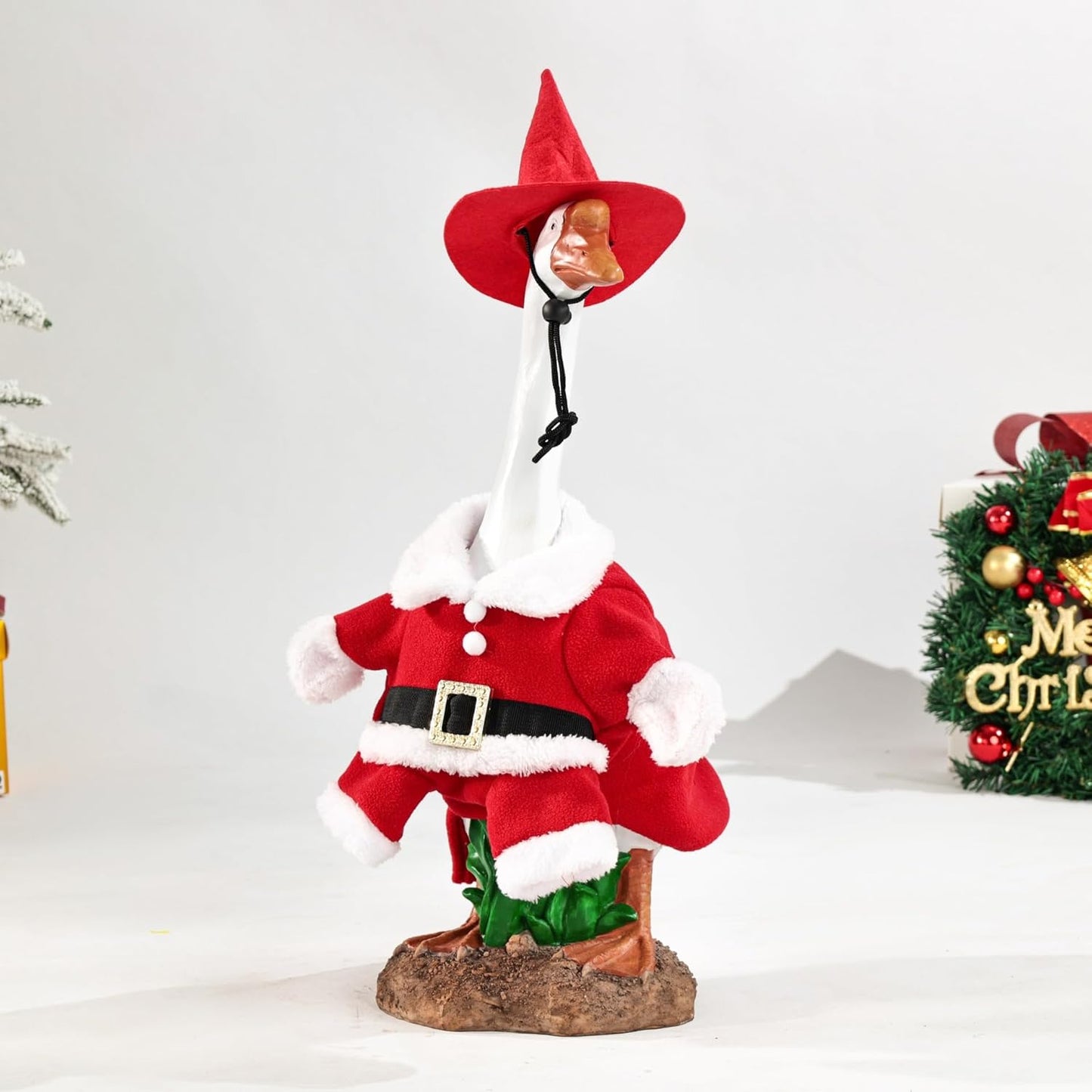 Christmas Goose Outfit Santa Porch Goose Outfits Xmas for 23" Yard Lawn Outdoor Garden Patio Statue Santa Holiday Decor