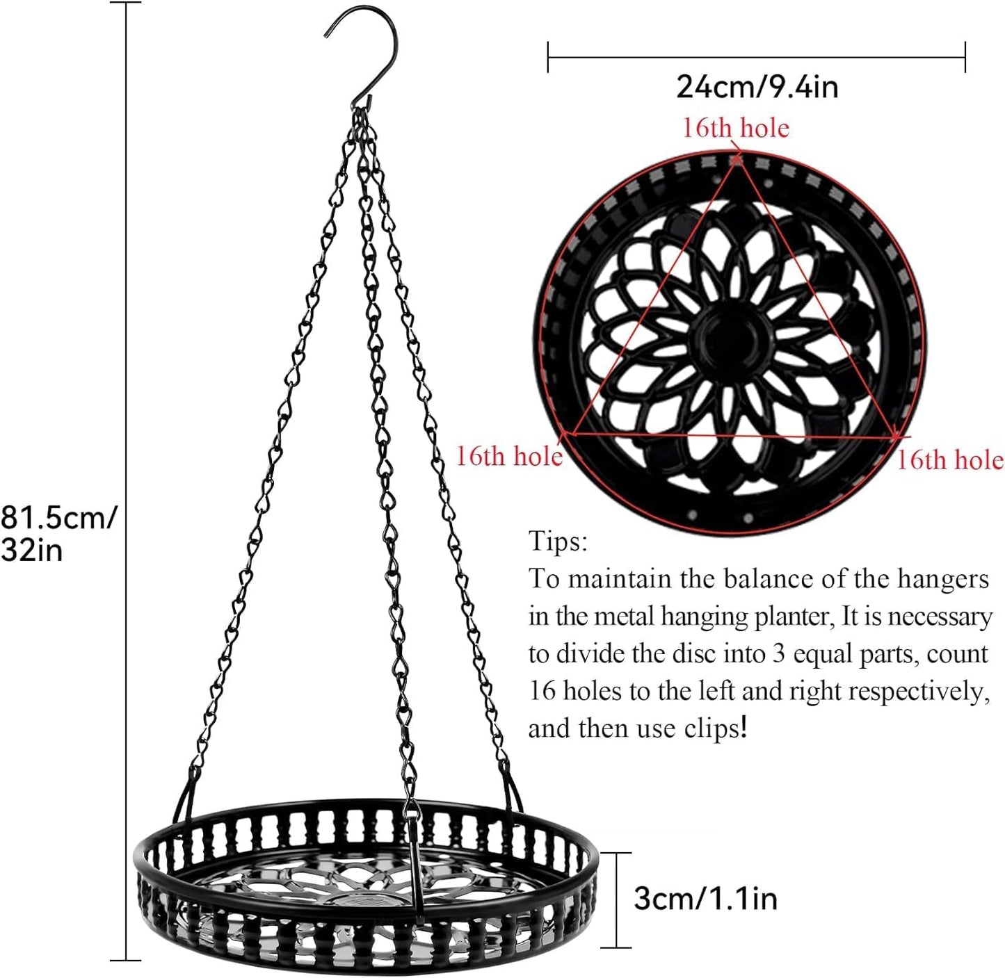 Plant Hanger Indoor Outdoor 3 Pack, Hanging Planter for Indoor Outdoor Plants, Hanging Plant Holder Shelf, Plant Hanging Basket, Decorative Metal Plant Holder, Black-3pcs