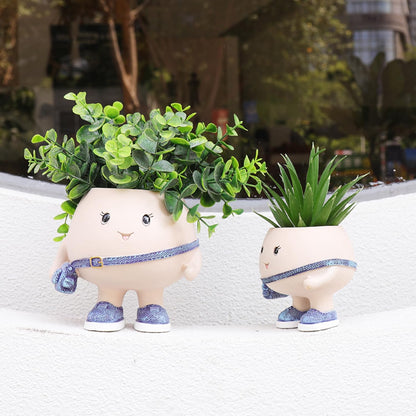 Smily Face Planter Pot with Cute Bag Resin Head Planters for String of Pearls Plant Live Unique Succulent Pots with Drainage Hole for Indoor Outdoor Plants Gift IdeaI for Mother Day