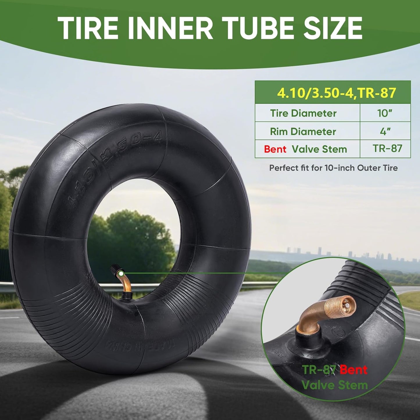 TICONN 4.10/3.50-4 Tire Inner Tube, 2 Pack Inner Tire Tube for Wheelbarrow Tires, Replacement Tube with TR-87 Bent Valve Stem for Wheelbarrows, Mowers, Hand Trucks, ATVs