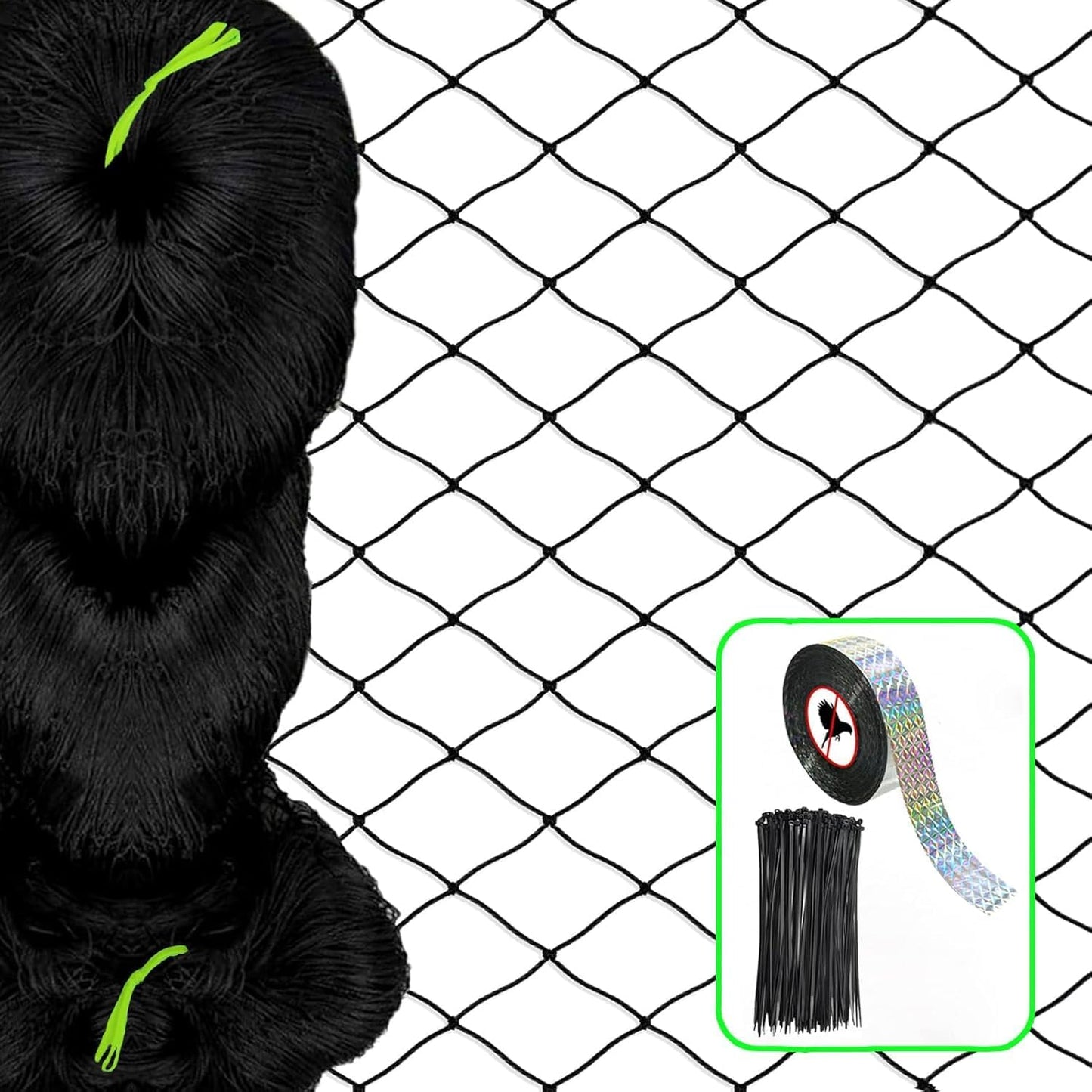 Bird Netting 50 x 50 Ft, 2 in Mesh Heavy Garden Protection Net, Reusable Deer Net for Protect Fruit Trees, Plants and Vegetables, Chicken, Bird Repellent, Squirrels and Other Animals