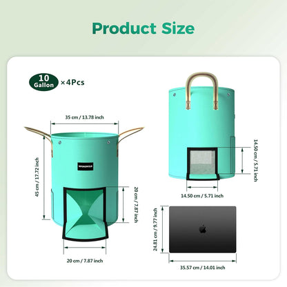 4 Pack 10 Gallon Potato Grow Bags,PE Garden Planter Bag with Breathable Screen Window Reinforced Handles for Potatoes Tomatoes Carrots Onions