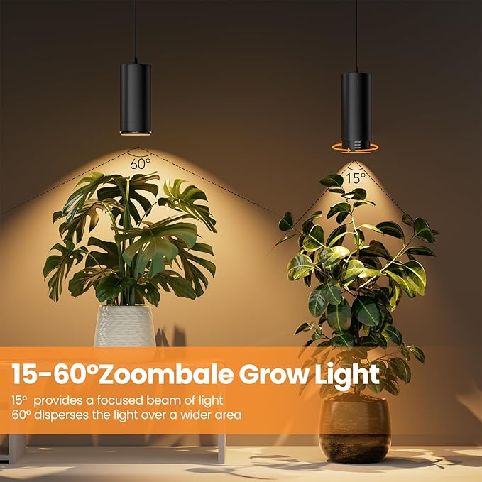 Remote Control Hanging Grow Lights for Indoor Plants, 30W Hanging Plant Light with Auto On/Off Timer, Full Spectrum LED Grow Light 3000K-5000K, Dimmable Plug in Pendant Hanging Lights, Black