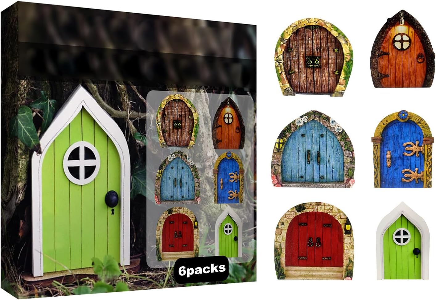 Enchanted Fairy Door for Tree Trunks - Weather-Resistant Miniature Garden Decor, 6-Piece Whimsical Outdoor Accessory Kit for Kids & Fantasy Enthusiasts (Fairy Tale Style-1)
