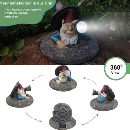 Garden Gnomes Statue ， Solar Garden Decor ， Dwarf Statue Hiding Under a Manhole Cover， Suitable for Yard, Lawn, Patio's Outdoor Decor, Gnomes Figurine Ideal for Holiday Giving