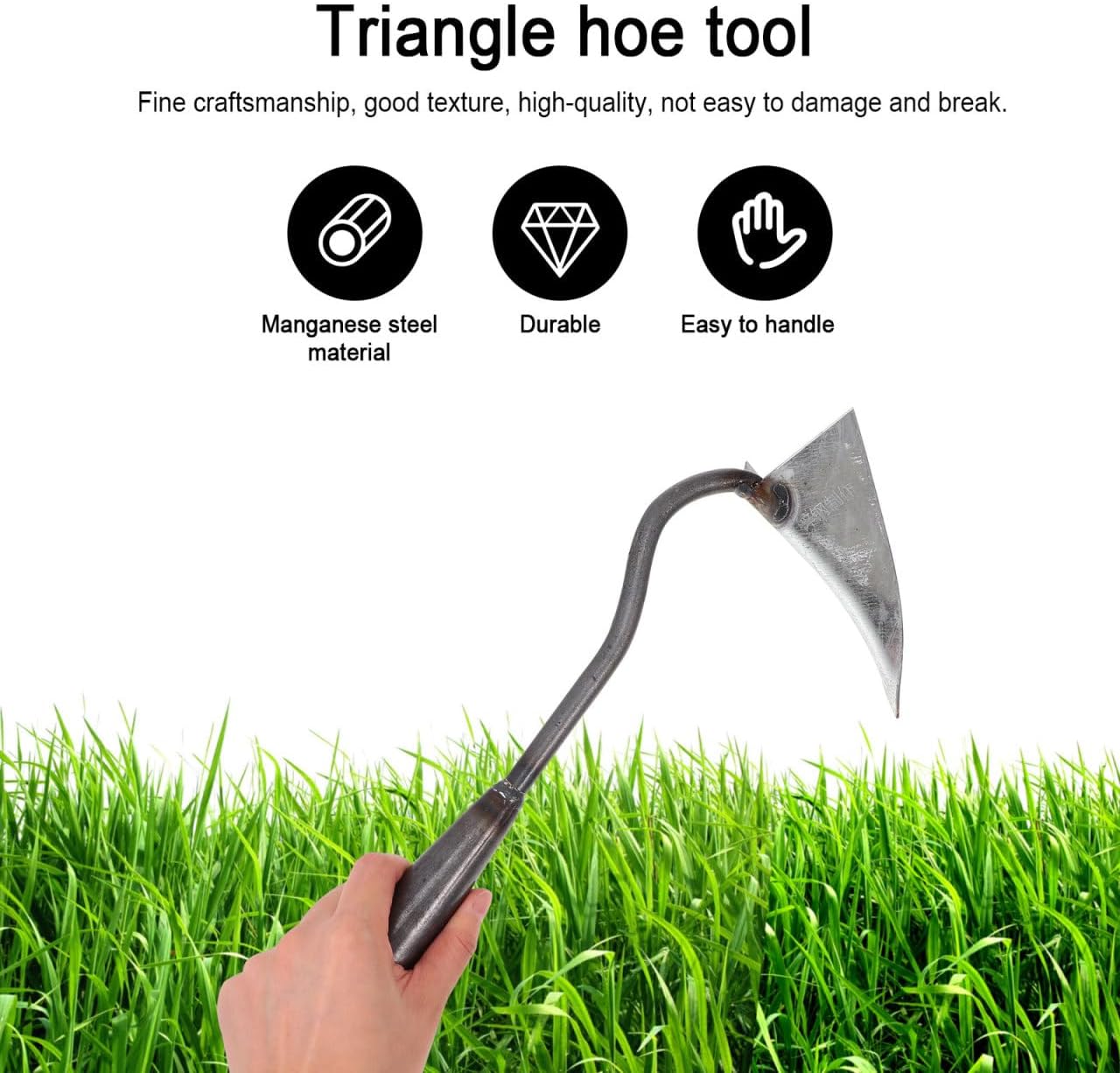 DOITOOL Iron Triangle Garden Hoe 12.4 Inch Weeding Hoe Stainless Steel Blade Manual Weeder Garden Tool for Weeding Gardening Loosening Edging Cultivating Farm
