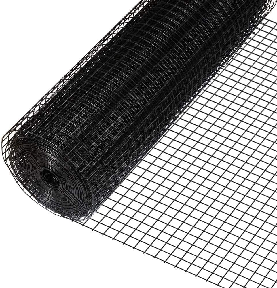 Fencer Wire Hardware Cloth with 1-Inch Grid, 16 Gauge Black Vinyl Coated Welded Fence Mesh Roll for Home and Garden Fence and Pet Enclosures Protect (48 Inch x 50 ft.)
