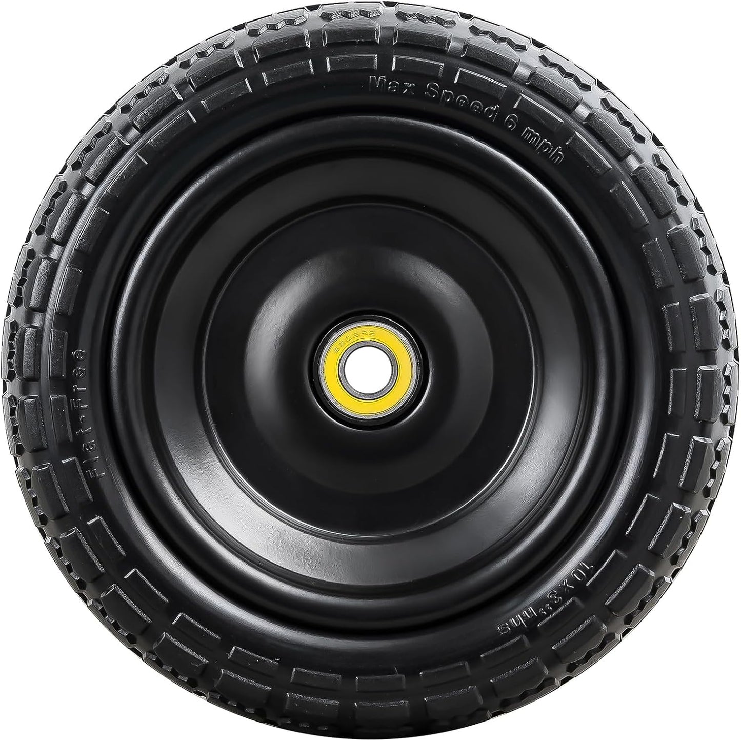 2 Pcs 10” Solid Tires, 10" x 3" Flat Free Tire and Wheel with 5/8” Axle Bore Hole and Double Sealed Bearings,2.1" Offset Hub Compatible with 10x3 Hand Truck, Wheelbarrow, Lawn Mower Tires