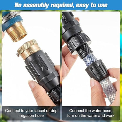Feekoon 3 Set Drip Irrigation Faucet Adapter Kit 1/2'' Irrigation Tubing to 3/4'' Faucet Water Pressure Regulator Backflow Preventer with Filter, Drip Irrigation System Parts, No Assembly Required