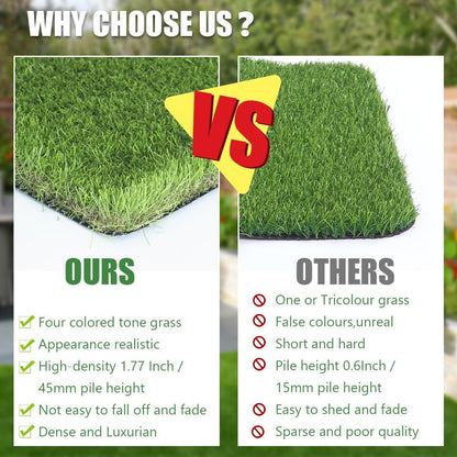 Petgrow Luxurious Artificial Grass Realistic Turf 1 X 60 Feet,1.57 Inch Pile Height Ultrathick Indoor/Outdoor Dog Fake Faux Grass,Synthetic Grass Rug Garden Landscape Patio,Drainage Holes