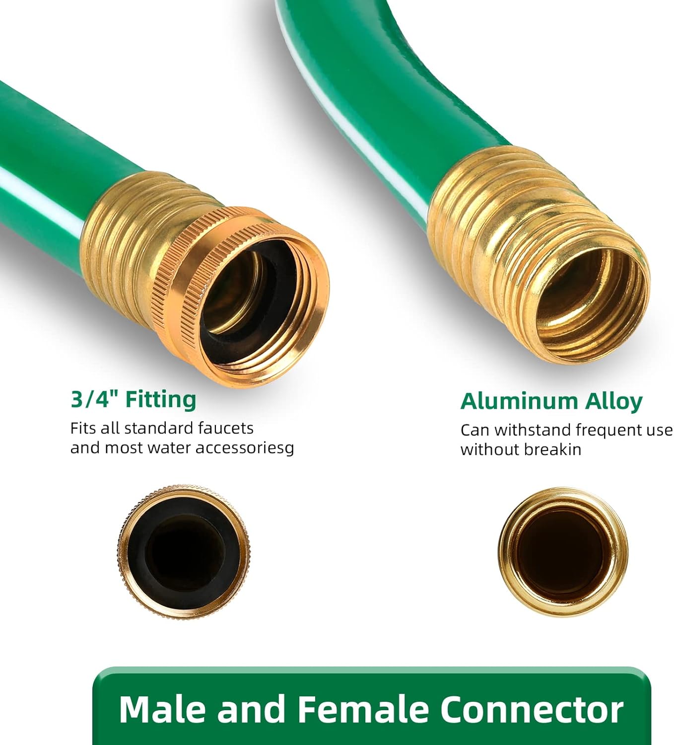 Worth Long Lead-in Green Garden Hose 5/8 in. x 100 ft. -Kink Free, No Leaking, Male/Female Fittings -Heavy Duty Durable Flexible Lightweight Water Pipe -Brass Aluminum Ends for Household & Yard Use