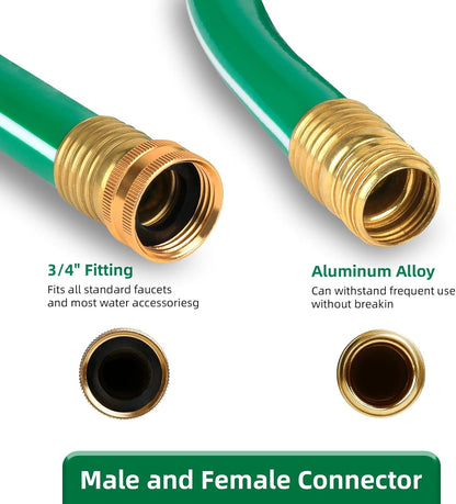 Worth Lead-in Green Garden Hose 5/8 in. x 25 ft. -Kink Free, No Leaking, Male/Female Fittings -Heavy Duty Durable Flexible Lightweight Water Pipe -Brass Aluminum Ends for Household & Yard Use