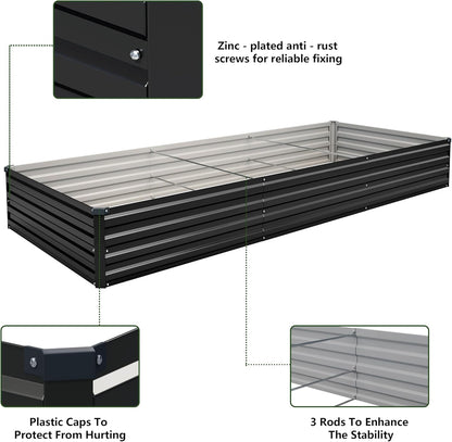 10×3×1FT(2PCS) Galvanized Raised Garden Bed Kit, Metal Planter Boxes，Large Outdoor Planters Garden for Planting Vegetables,Flowers,Herbs -Black