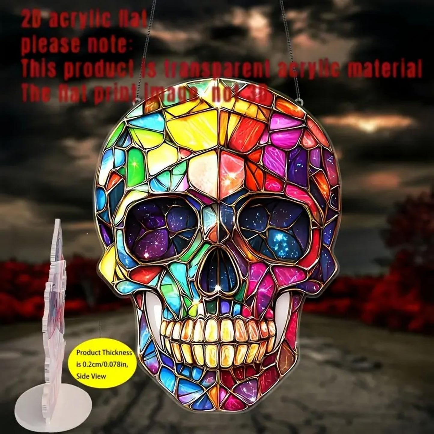 1pcs Stained Glass Window Hanging，Skull Suncatchers，The Day of Dead Ornament，Acrylic Window Sun Catcher Decor，Garden Home Wall Art Suncatcher， Friends Women Men 7.8inch