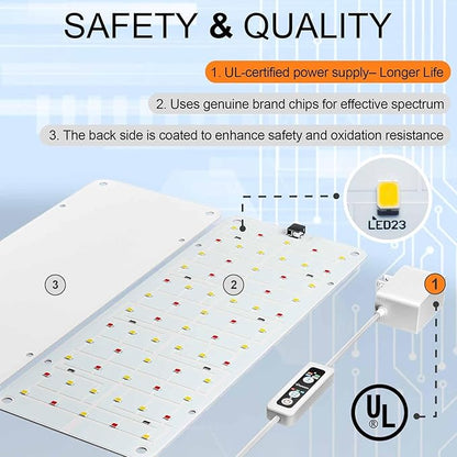 DOMMIA Grow Light, 20W Ultra-Thin Panel Grow Lights for Indoor Plants, High PPFD Full Spectrum, Dimmable, 6/12/16H Timer Auto on/Off, Suitable for Indoor Growing, Cold White 1-Pack