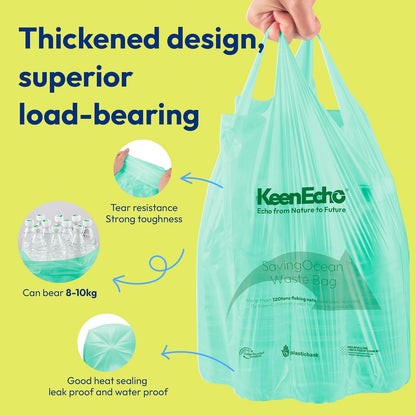 2 Gallon 200 Counts Small Green Trash Bags with Handle, Ocean Fishing Nets Upcycling, Sage & Sea Salt Scented, Plastic Garbage Bags, Waste Bag for Kitchen, Bathroom, Office and Pets
