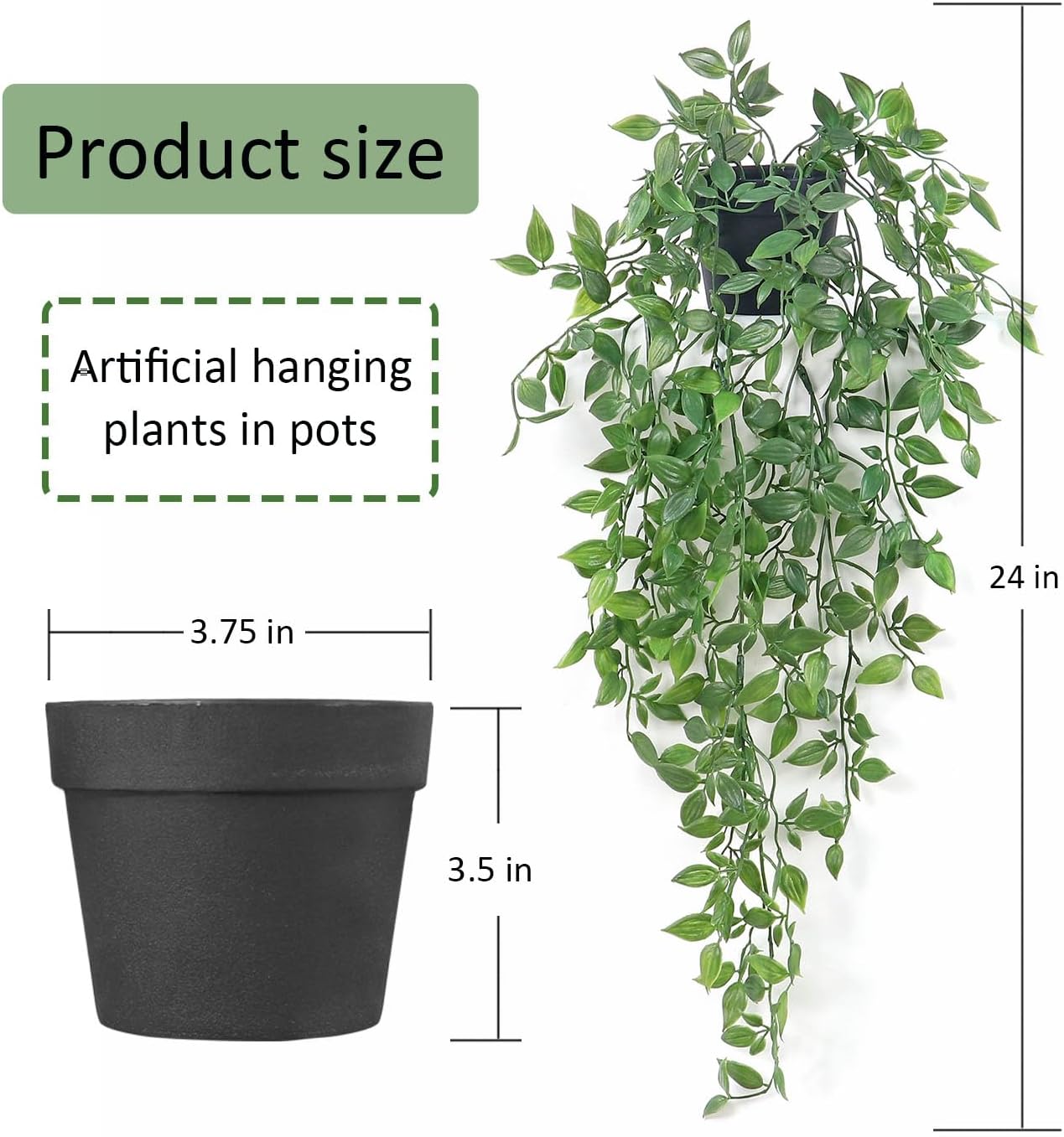 Artificial Hanging Plants Fake Small Potted Plants Faux Mandala Vines Plastic Greenery Plants for Living Room Shelf Tabletop Decor (2 PCS)