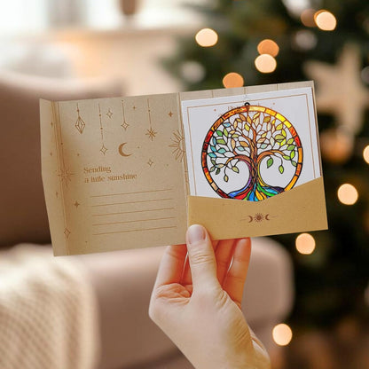 Tree of Life Boho Acrylic Suncatcher Stained Glass Effect Window Car Hanging Christmas Ornament Indoor Outdoor Decor Garden Spiritual Sun Catcher Bohemian Lover for Women Mom Grandma