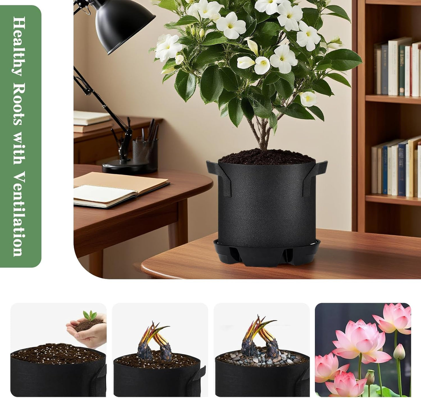 4Pcs Self Watering Pot Base with 1 Plant Grow Bag, Self Watering Pots for Indoor Plants, Plant Saucers, Auto Watering for Plants Indoor - Auto-Irrigation System for 5 Gallon Fabric Pots