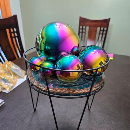 Nerien Gazing Ball, Stainless Steel Garden Mirror Globe, Polished Ornament Sphere, Hollow Floating Reflective Hemisphere, for Home Outdoor Pond Housewarming Swimming Pool Decoration, Rainbow, 5Pcs Mix