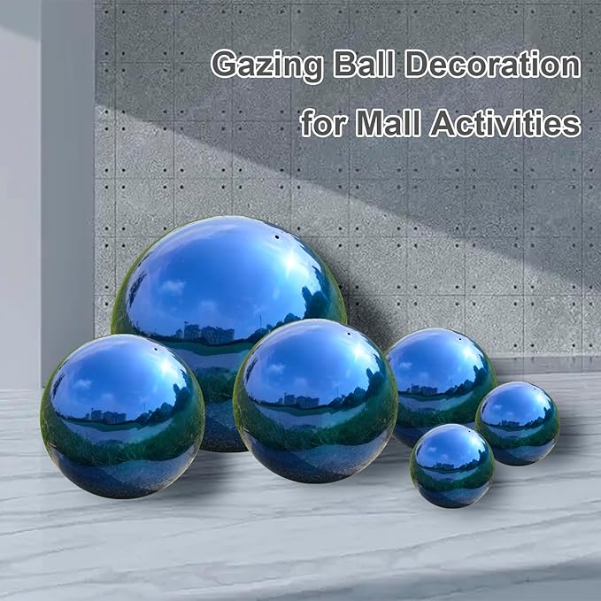 Nerien 6 Inch Gazing Ball, Stainless Steel Garden Mirror Globe, Polished Ornament Sphere, Hollow Floating Reflective Hemisphere, Home Outdoor Pond Housewarming Swimming Pool Decoration Gift, Blue