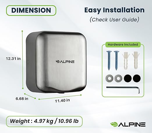 Alpine Industries Hemlock Automatic Hand Dryer - Heavy Duty Stainless Steel | 1800Watts |