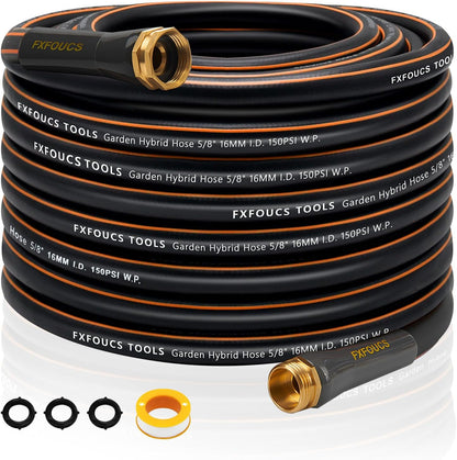 Heavy Duty Garden Hose – 5/8 Inch Flexible, Lightweight Hybrid Hose with 600 PSI Burst Pressure, Swivel Handle, All-Weather Water Hose, Durable Copper Male/Female Fittings (Black, 75FT)