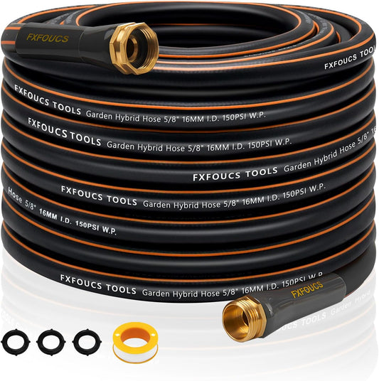 Heavy Duty Garden Hose – 5/8 Inch Flexible, Lightweight Hybrid Hose with 600 PSI Burst Pressure, Swivel Handle, All-Weather Water Hose, Durable Copper Male/Female Fittings (Black, 75FT)