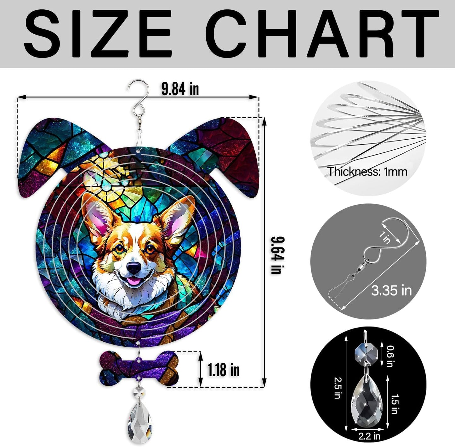 Corgi Dog Ears Wind Spinner, Corgi Wind Spinner Hanging for Yard and Garden