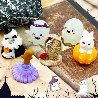Halloween Miniature Figurines - 18Pcs Resin Pumpkin Ghost Tombstones Ornaments Halloween Garden Accessories Miniature Figurine Decorations for Outdoor Statues Home Village Bonsai Crafts Decor
