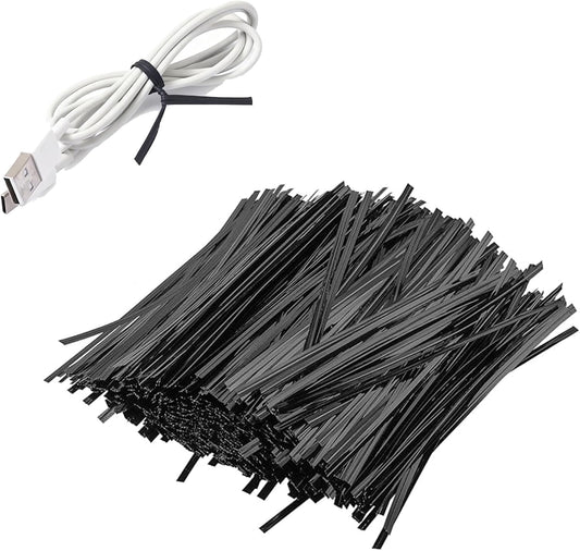 KEILEOHO 4000 PCS 6 Inch Plastic Black Twist Ties, Reusable Cable Tie, Metal Innercores Bag Coated