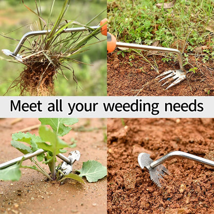 Weed Puller Tool，2025 New Garden Weeder Tool Stainless Steel Hand Weeder Tool,4 Teethes Dual Purpose Weed Remover Tool Weeding Tools for Gardening (Rubber Handle)