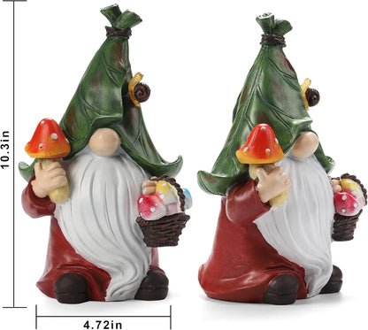 Gnome Solar Garden Statue with 3 LED Lights, Mushroom-Picking Gnome Statue Outdoor Decor for Patio, Yard, Balcony, Lawn Ornament, Unique Gift for Mom