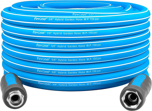 Fevone 80 ft x 5/8" Heavy Duty Garden Hose, Drinking Water Safe, Flexible & Kink-Free Hybrid Polymer Water Hose, Lightweight Outdoor Hose with swivel handles and 3/4" Solid Aluminum Fittings