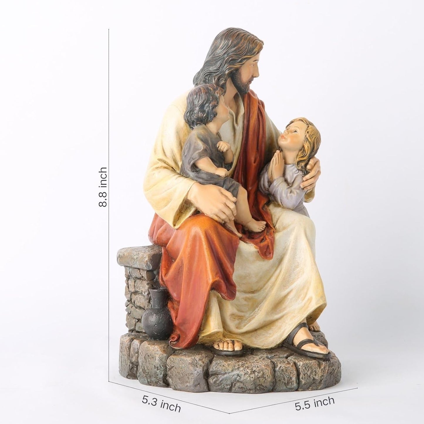 BC Catholic Jesus with Children Statue, Religious Figure, Inspirational Indoor Home Decor, Devout Gift for Child Baptism, 8.8" H, Renaissance Sculpture Handmade by Buildclassic