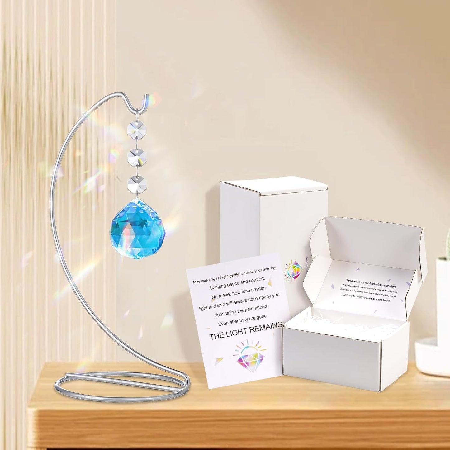 9-in Memorial Gifts,Sympathy Gifts for Loss of Loved One,40mm Crystal Suncatcher,Remembrance Gift for Loss of Mother Dad Friend Son Daughter,Sorry for Your Loss Gift,Silver Stand and a Sympathy Card